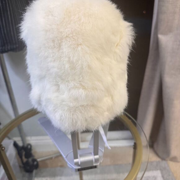 CrownCap Rabbit Fur Trapper Hat Ushanka White Winter Ski Snow Bunny Small S/P - Picture 3 of 7